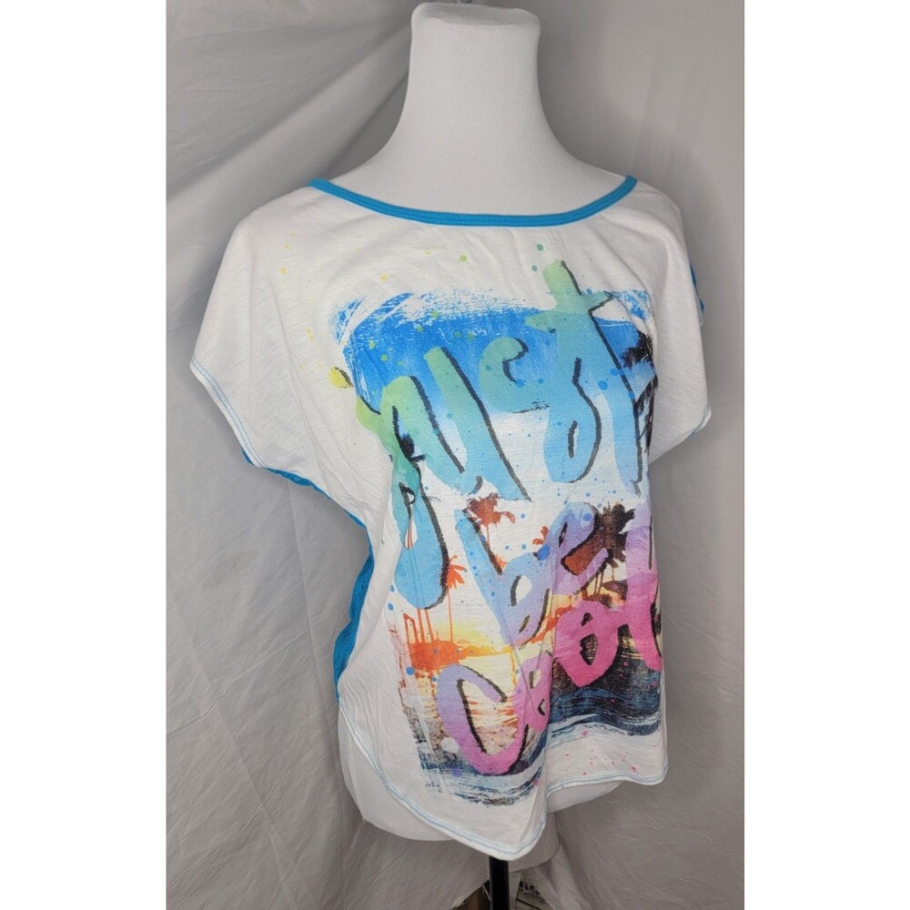 Y2K Bongo Womens Juniors Large Strappy Tee Shirt Top Lace Cut Out Back VTG